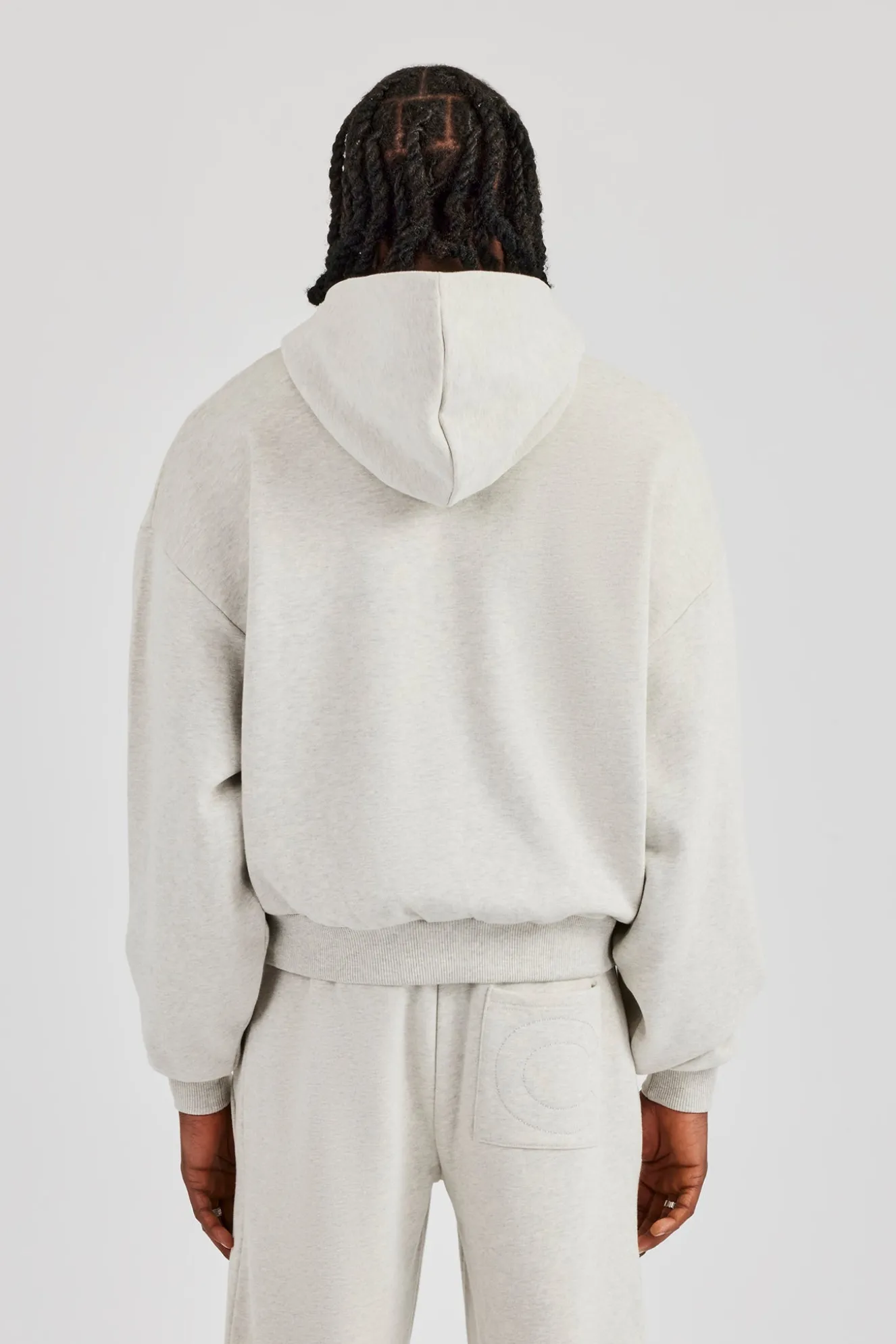 Embroidered C Boxy Zip Through Hoodie - Ash Grey