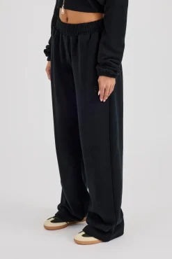 Embroidered Cernucci Wide Leg Jogger - Black