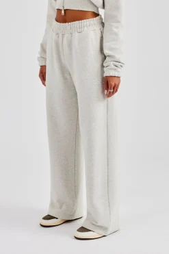 Embroidered Cernucci Wide Leg Jogger - Ash Grey