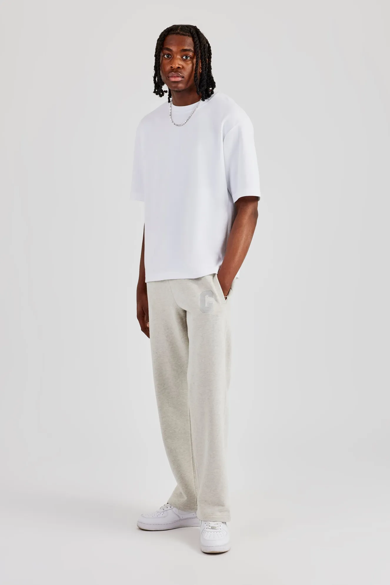 Embroidered C Straight Leg Jogger - Ash Grey