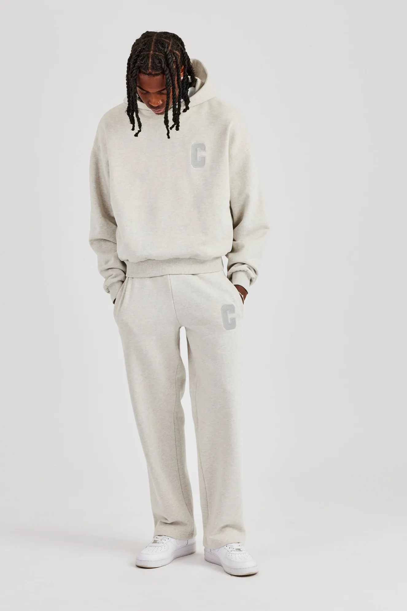 Embroidered C Straight Leg Jogger - Ash Grey