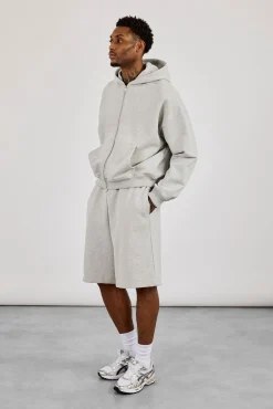 Embroidered Jersey Jort - Grey Marl