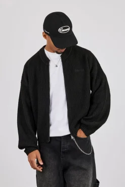 Embroidered Knitted Bomber - Black