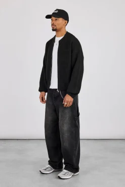 Embroidered Knitted Bomber - Black