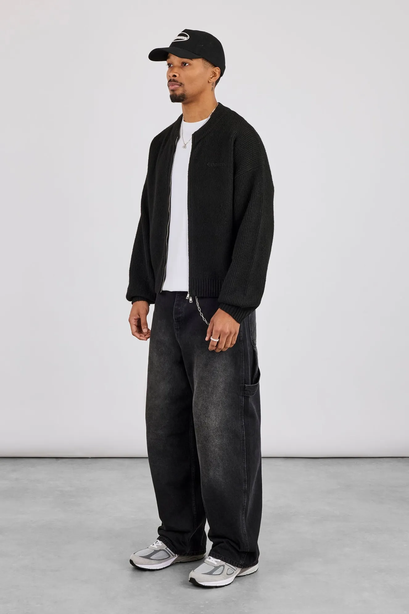 Embroidered Knitted Bomber - Black