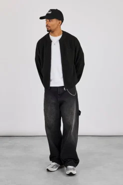 Embroidered Knitted Bomber - Black