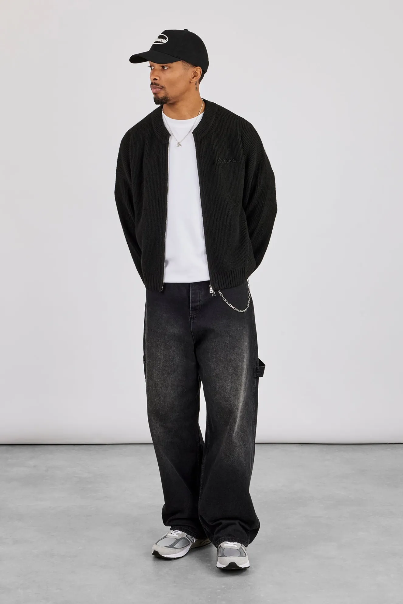 Embroidered Knitted Bomber - Black