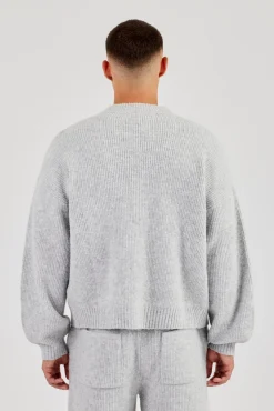 Embroidered Knitted Bomber - Light Grey
