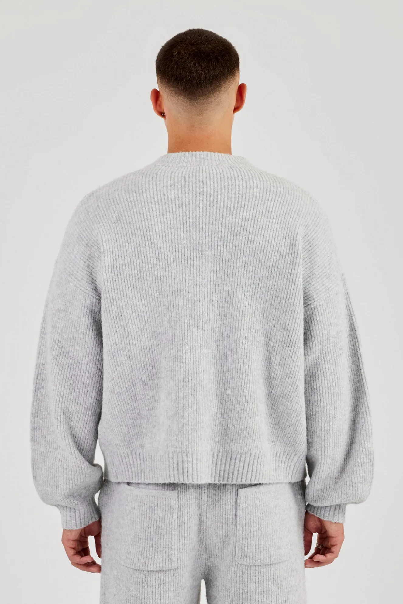 Embroidered Knitted Bomber - Light Grey