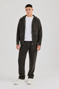 Embroidered Knitted Jogger - Chocolate