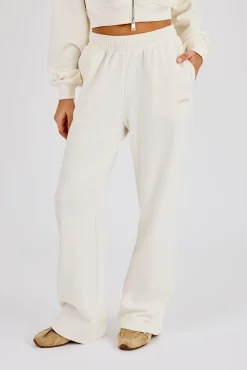 Embroidered Logo Wide Leg Jogger - Off White