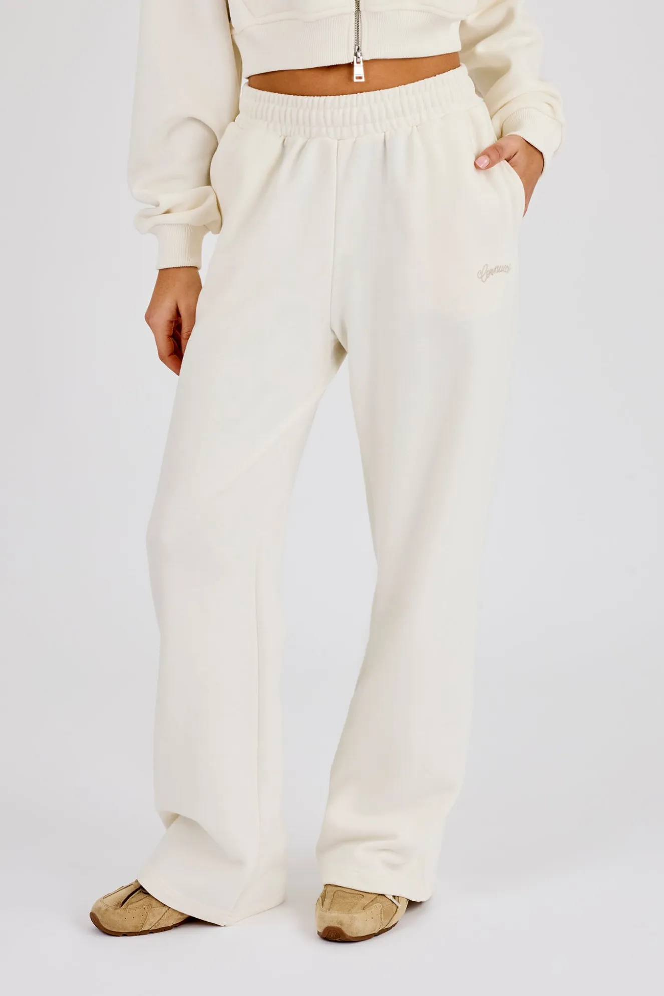 Embroidered Logo Wide Leg Jogger - Off White
