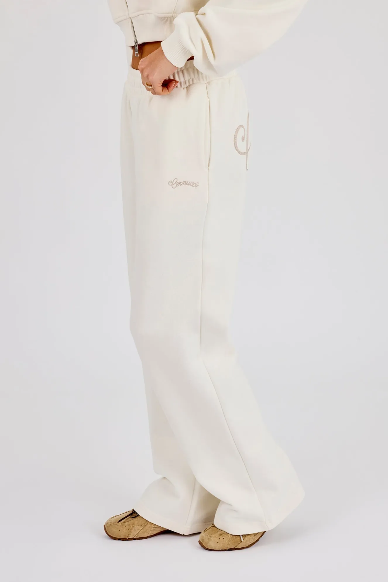 Embroidered Logo Wide Leg Jogger - Off White