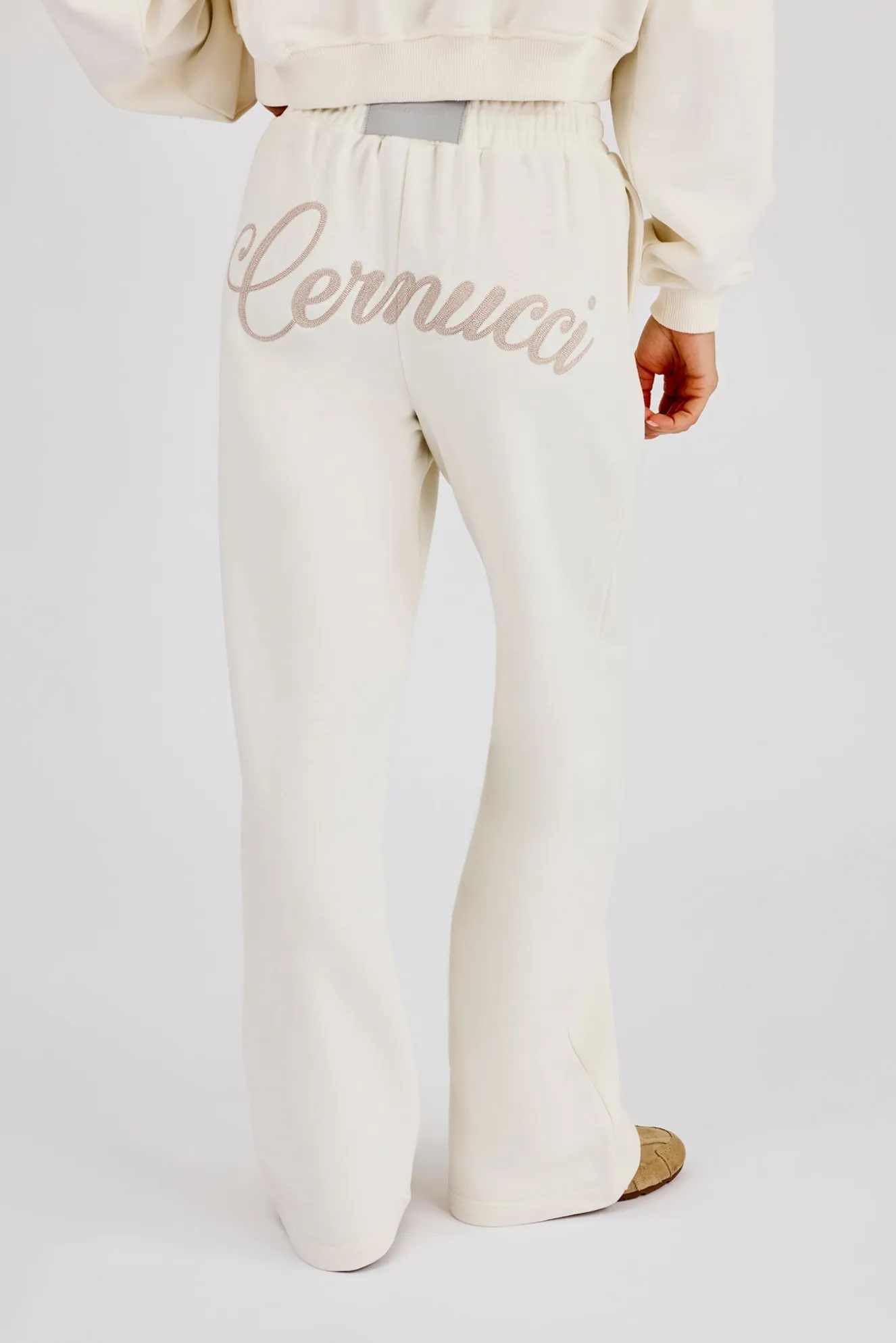 Embroidered Logo Wide Leg Jogger - Off White