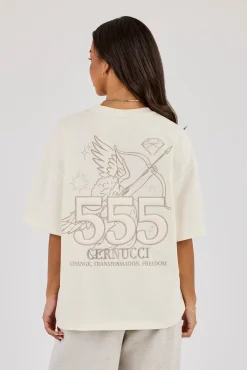 555 Embroidered Oversized T-Shirt - Off White