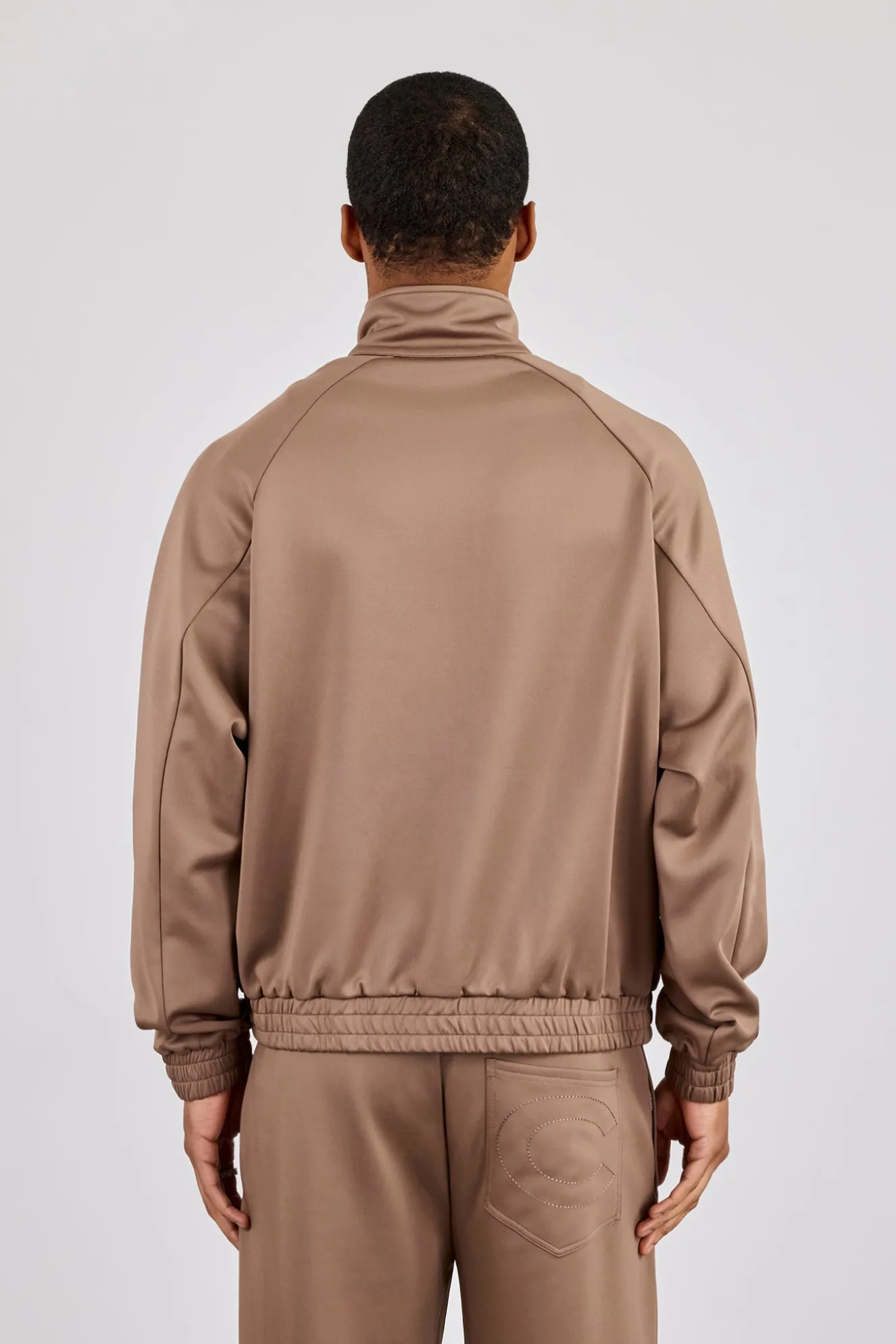 Embroidered Poly Raglan Track Jacket - Taupe