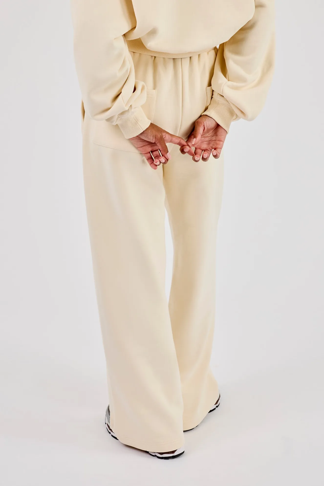 Embroidered Wide Leg Jogger - Butter Yellow