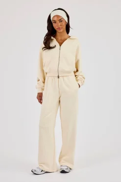 Embroidered Wide Leg Jogger - Butter Yellow