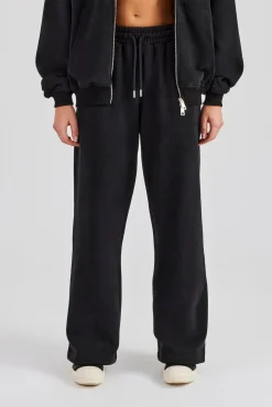 Embroidered Wide Leg Jogger - Black