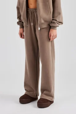 Embroidered Wide Leg Jogger - Taupe