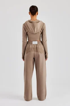 Fitted Reverse Loopback Hoodie & Wide Leg Jogger - Taupe