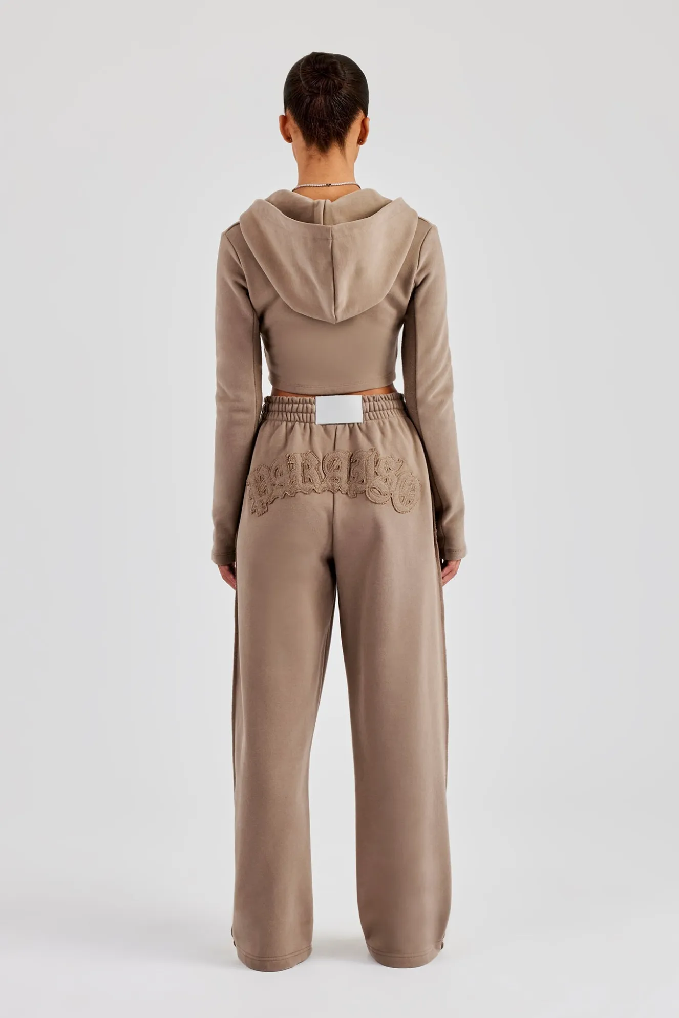Fitted Reverse Loopback Hoodie & Wide Leg Jogger - Taupe