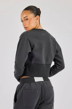 Fitted Rib Zip Through Sweat - Charcoal