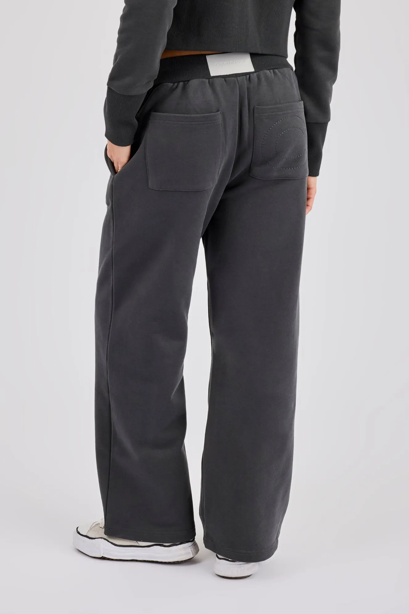 Fitted Rib Zip Through Sweat & Wide Leg Jogger - Charcoal