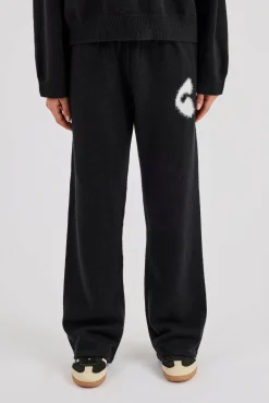 Fluffy Intarsia Wide Leg Jogger - Black