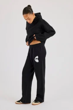 Fluffy Intarsia Wide Leg Jogger - Black