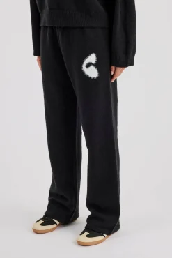 Fluffy Intarsia Wide Leg Jogger - Black