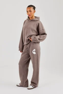 Fluffy Intarsia Wide Leg Jogger - Taupe