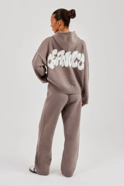 Fluffy Intarsia Wide Leg Jogger - Taupe