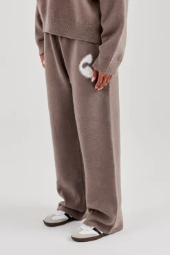 Fluffy Intarsia Wide Leg Jogger - Taupe