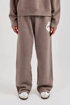 Fluffy Intarsia Wide Leg Jogger - Taupe