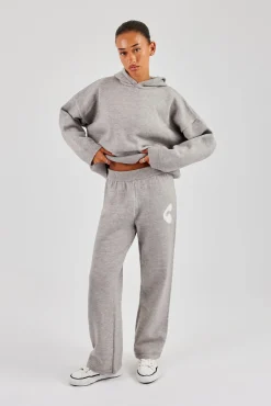Fluffy Intarsia Wide Leg Jogger - Grey