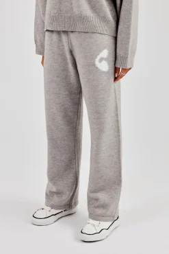 Fluffy Intarsia Wide Leg Jogger - Grey