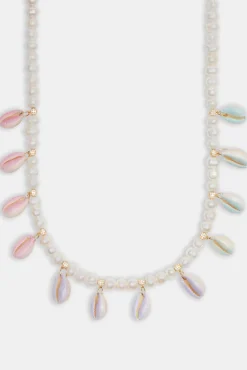 Freshwater Pearl Pastel Cowrie Shell Necklace - Gold - 6mm