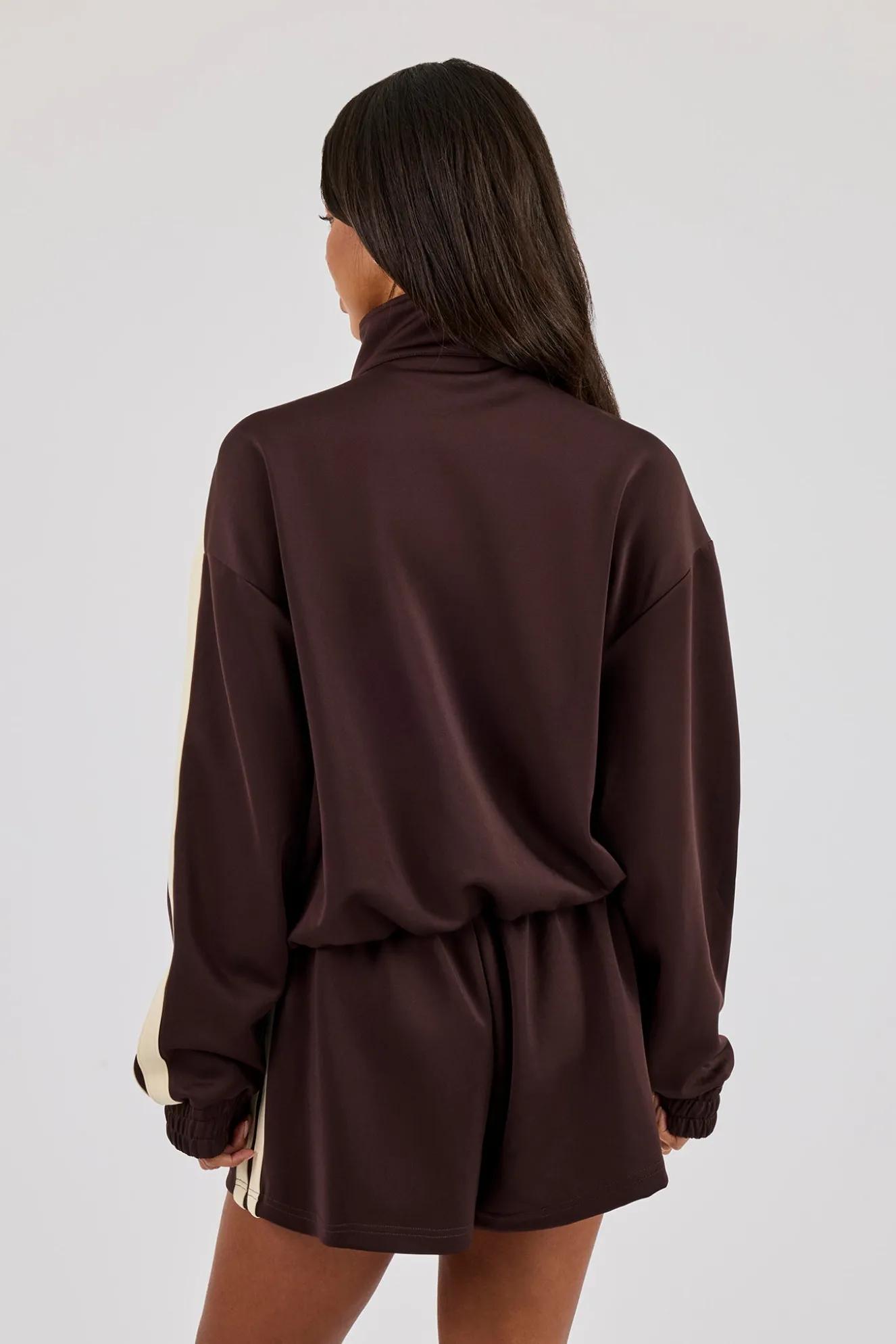 Funnel Neck Butter Yellow Taping Zip Through Track Jacket - Chocolate