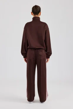 Funnel Neck Pink Taping Zip Through Tracksuit - Chocolate