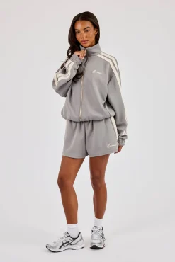 Funnel Neck Taping Jacket & Shorts - Grey
