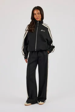Funnel Neck Taping Jacket & Wide Leg Jogger - Black