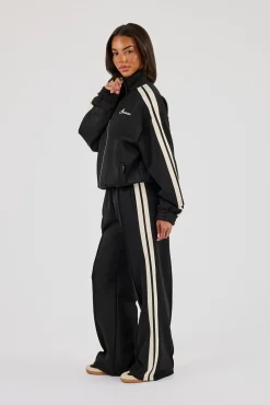 Funnel Neck Taping Jacket & Wide Leg Jogger - Black