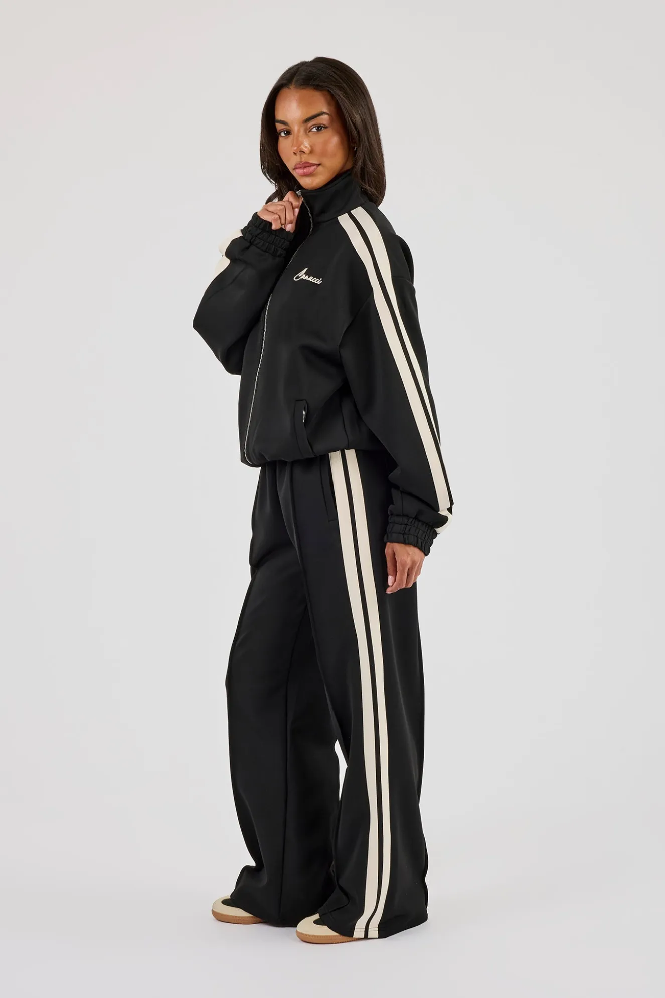 Funnel Neck Taping Jacket & Wide Leg Jogger - Black