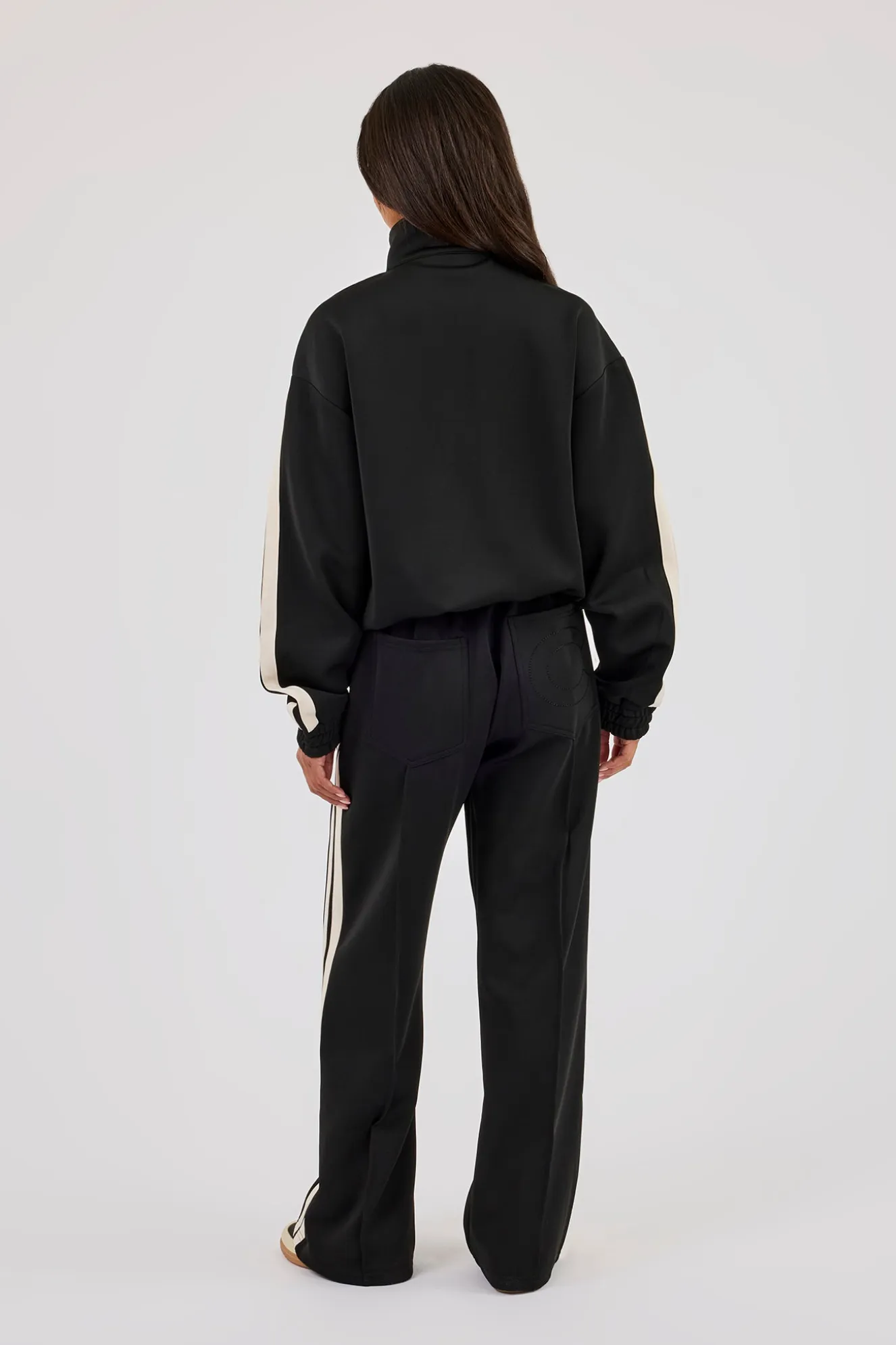 Funnel Neck Taping Jacket & Wide Leg Jogger - Black