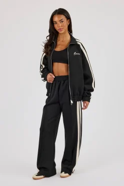 Funnel Neck Taping Jacket & Wide Leg Jogger - Black