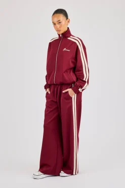 Funnel Neck Taping Track Jacket & Super Baggy Taping Pant - Burgundy