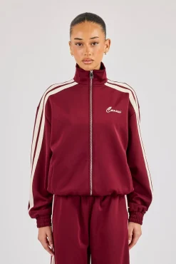 Funnel Neck Taping Track Jacket - Burgundy