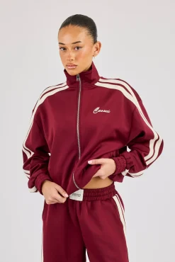 Funnel Neck Taping Track Jacket - Burgundy