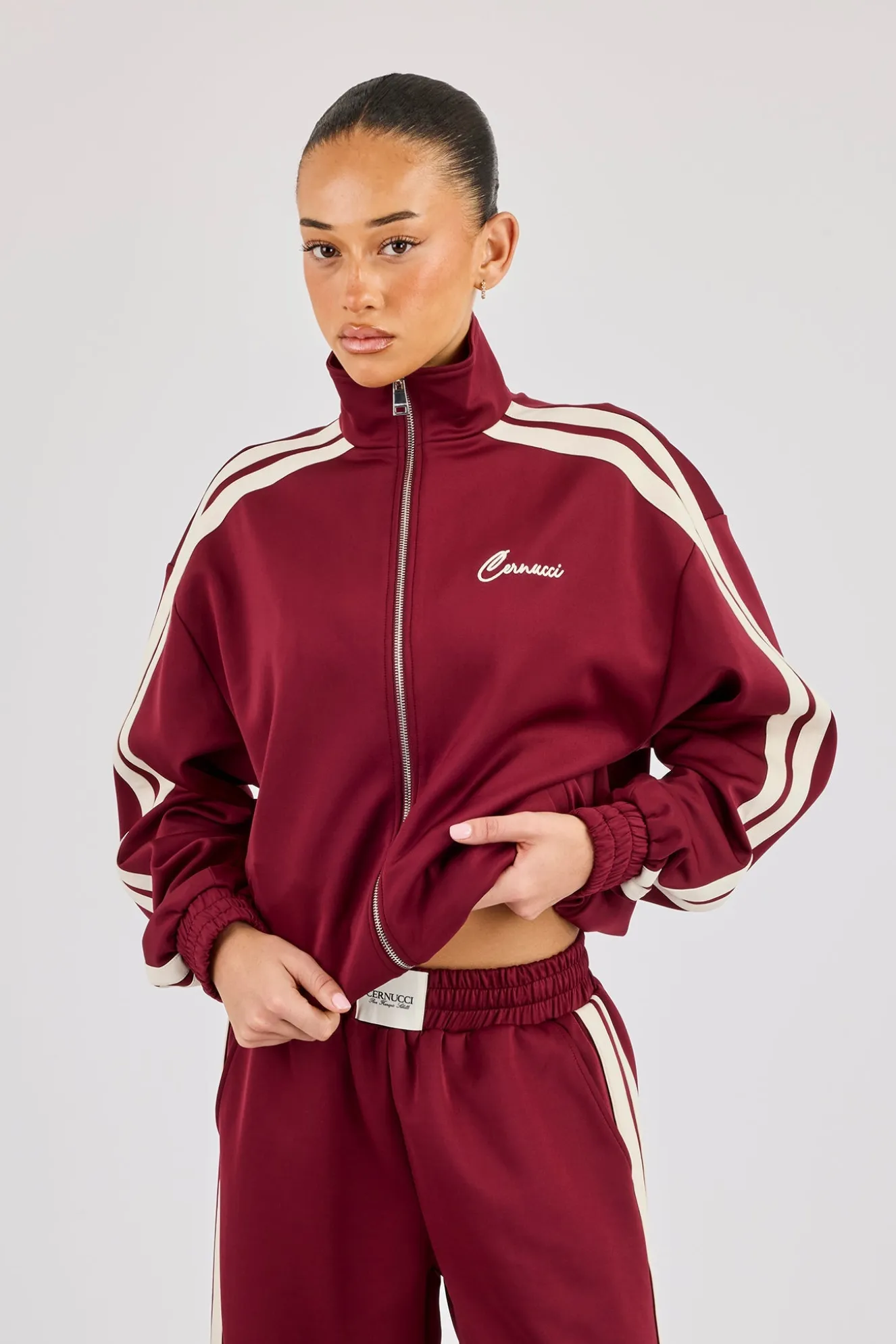 Funnel Neck Taping Track Jacket - Burgundy